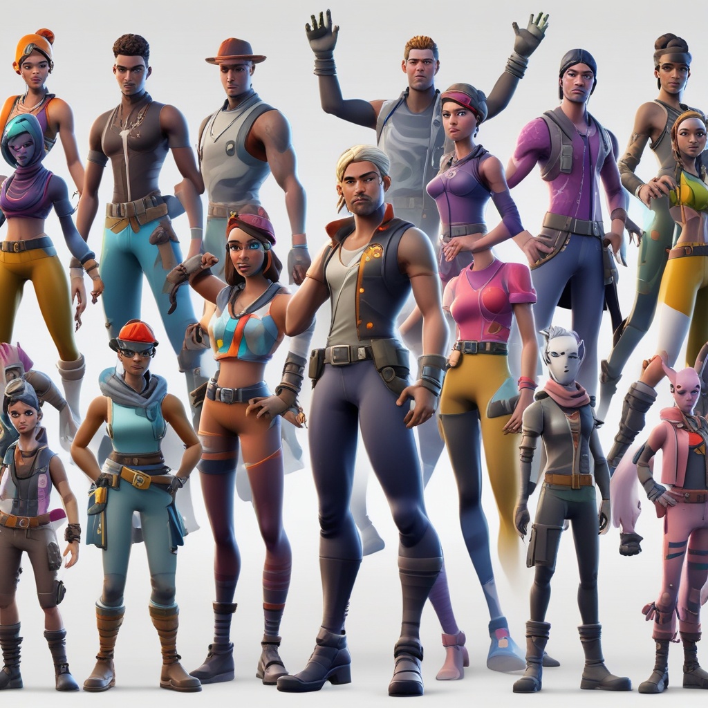 Fortnite character skins showcasing diverse and colorful outfits